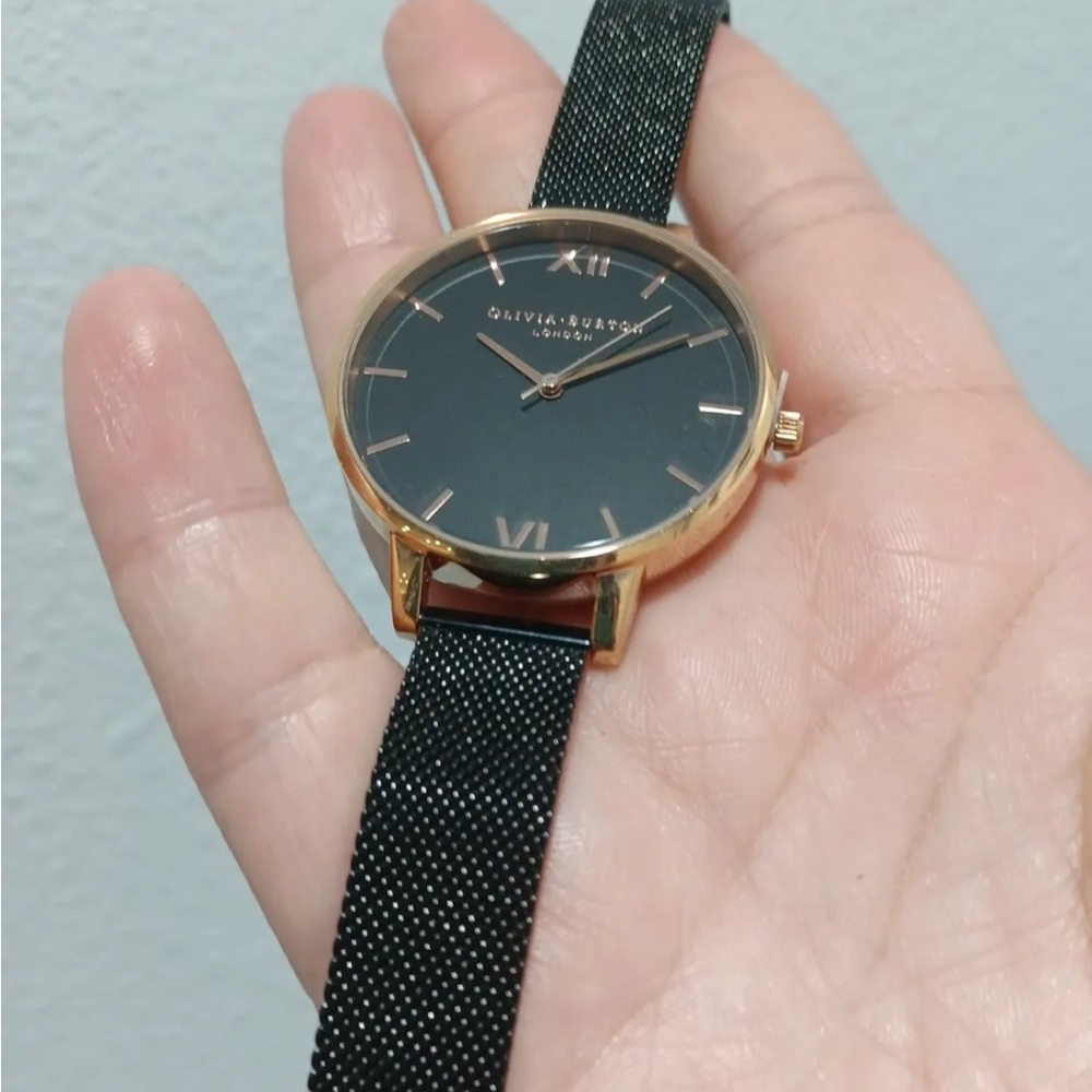 Olivia Burton Big Gray Rose gold black Mesh Women's Watch - Picture 5 of 6